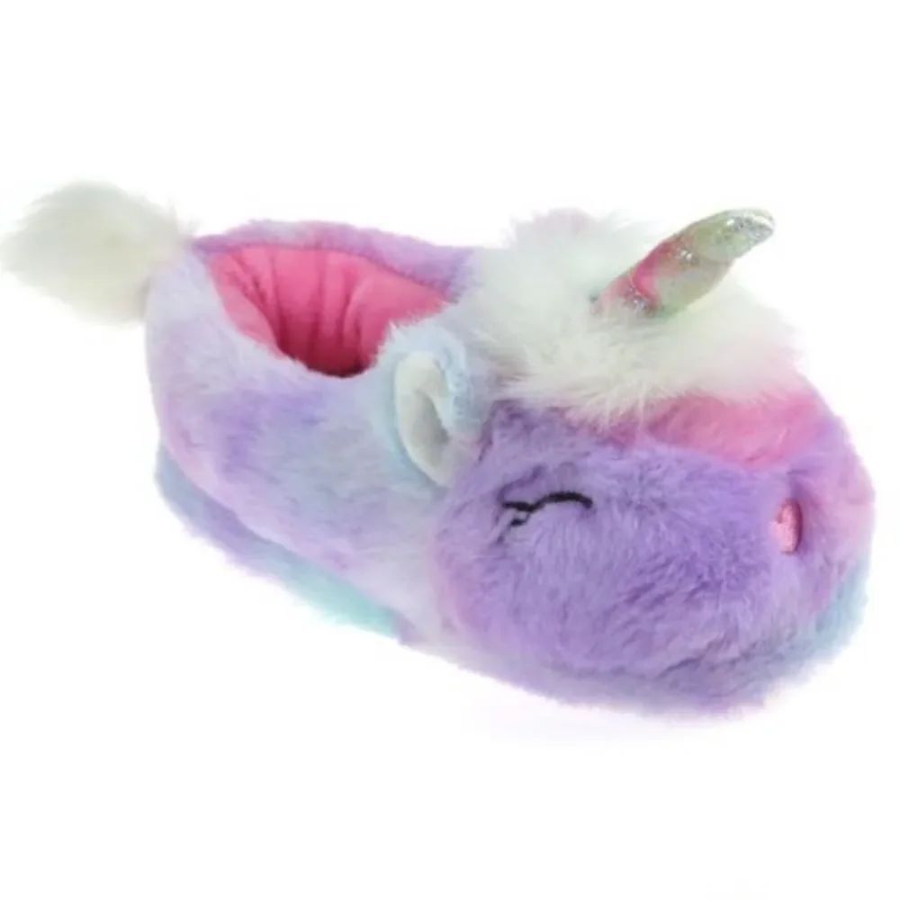 NWT Wonder Nation Pink,Lilac,Blue Toddler Girl Plush Unicorn Slippers Ruber Sole